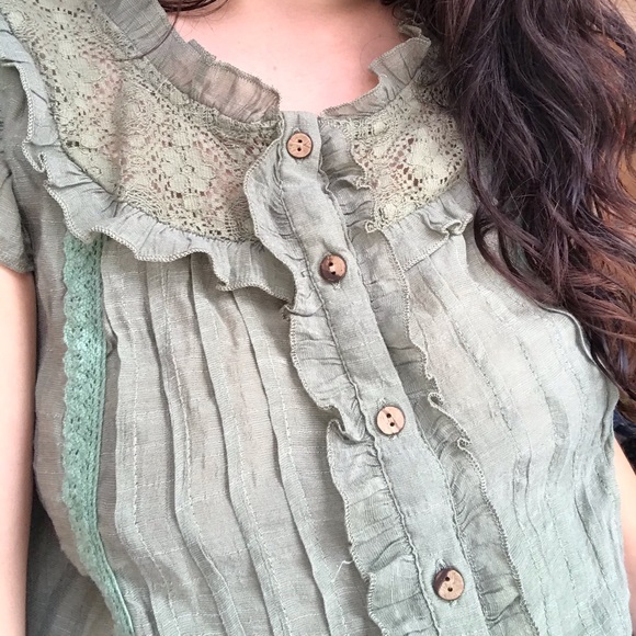 RUE 21 cottagecore moss green lace shirt - Picture 3 of 8